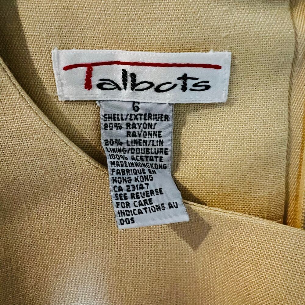 Vintage Talbots Linen Blend Short Sleeve Sheath Dress Size 6 Light Yellow - Picture 3 of 6
